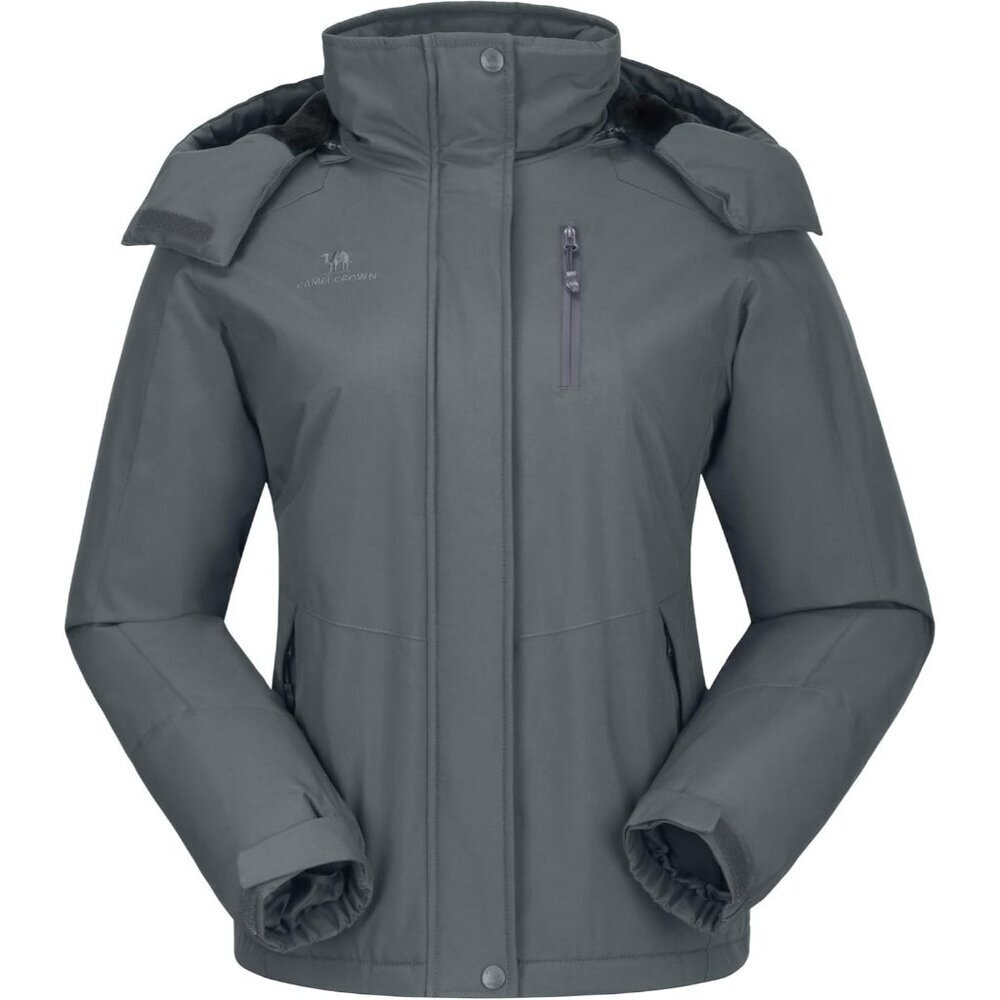 Women's A-Grey Hooded Snow Ski Jacket Coat Fabric Soft Fleece Waterproof Stain